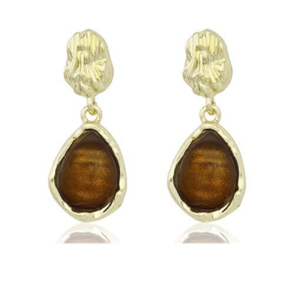4928 Irregular Amber Earrings Geometric Brown Earrings Gold Statement